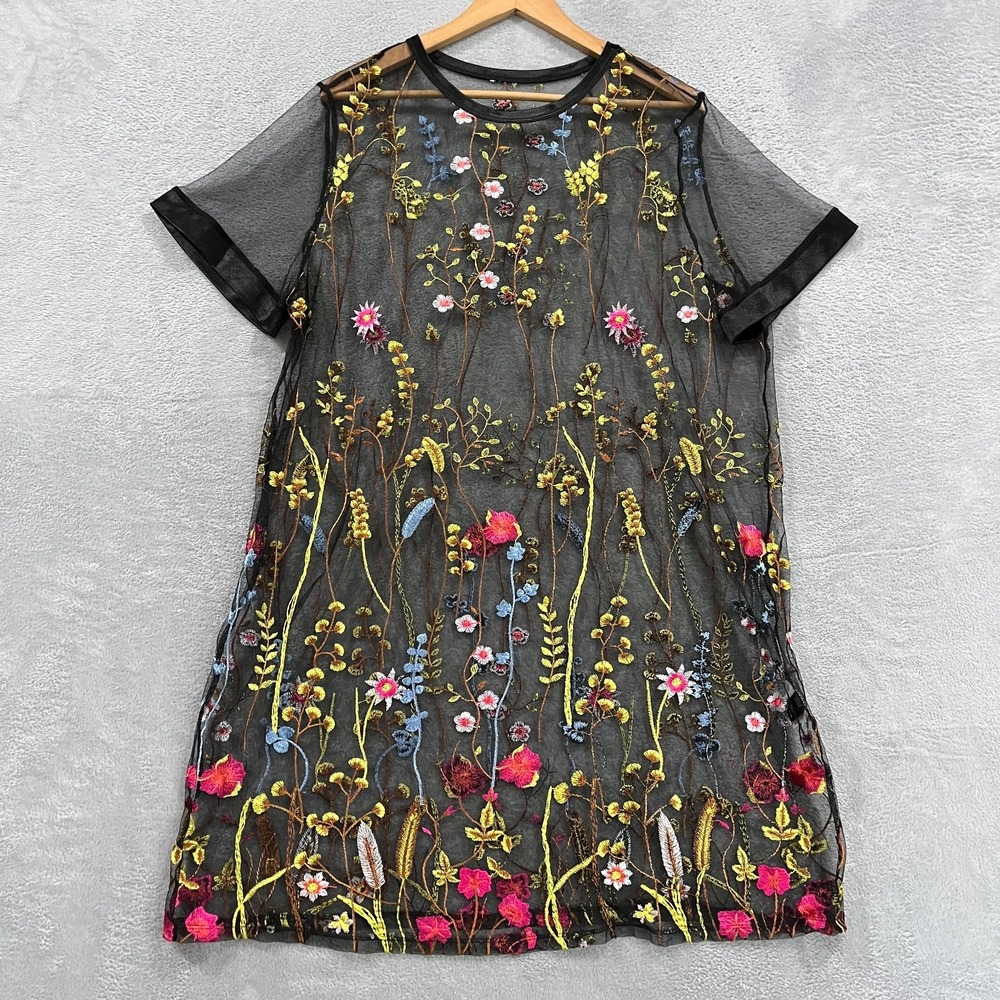 Floral Embroidery Mesh Dress 3XL Sheer Shein Bohemian Cottagecore Beach Cover